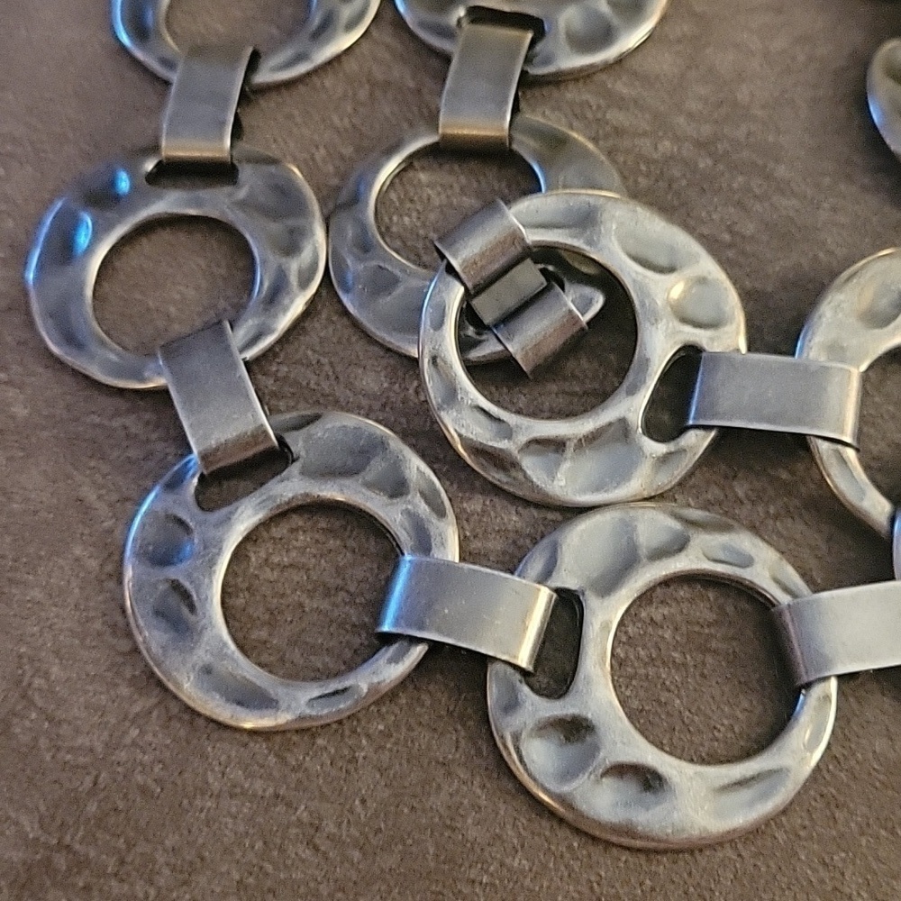 Vtg Gunmetal Hammered Circle Chain Link Disco Grunge Punk Moto Belt - Picture 2 of 7